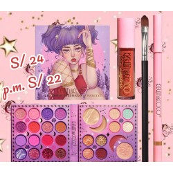 Estuche de sombras + labial + delineador + brocha Kevin y Coco